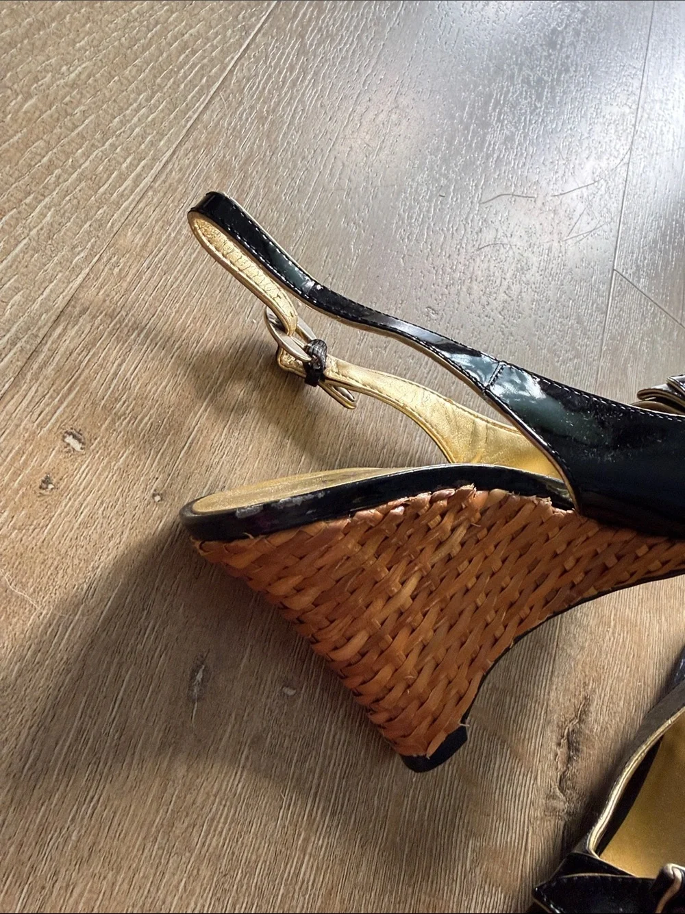 Black Patent Slingback Wedge wicker espadrille